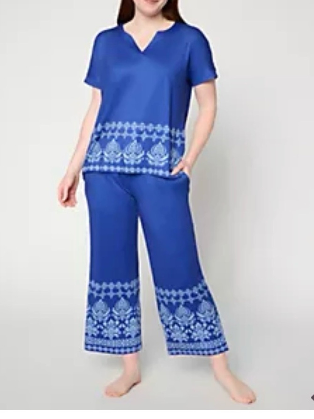 Muk Luks Royal Blue Embroidered Two-Piece Lounge Pajama Set